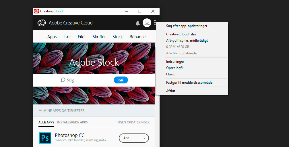 Creative Cloud indstillinger